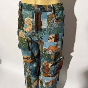 Men's Blue Patterned Patchwork Cargo Pants